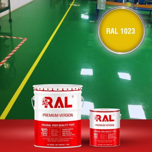 Sơn sàn bê tông Polyurethane tự san RAL RAFLOOR SHIELD SL 1023 1 B4 Son san Polyurethane tu san RAL 1023 1