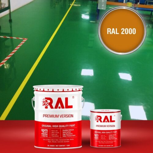 Sơn sàn bê tông Polyurethane tự san RAL RAFLOOR SHIELD SL 2000 1 B4 Son san Polyurethane tu san RAL 2000 1
