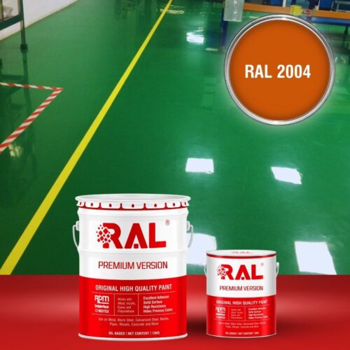 Sơn sàn bê tông Polyurethane tự san RAL RAFLOOR SHIELD SL 2004 1 B4 Son san Polyurethane tu san RAL 2004 1