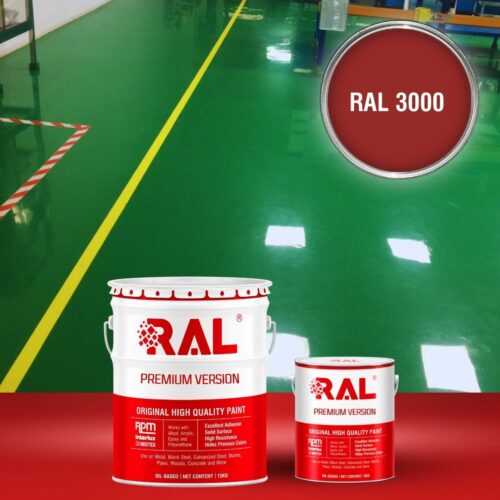 Sơn sàn bê tông Polyurethane tự san RAL RAFLOOR SHIELD SL 3000 1 B4 Son san Polyurethane tu san RAL 3000 1