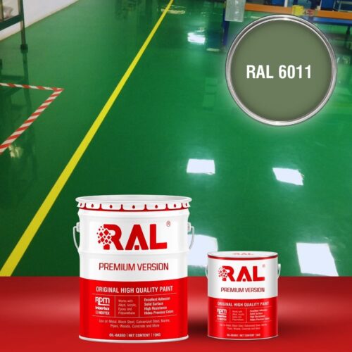 Sơn sàn bê tông Polyurethane tự san RAL RAFLOOR SHIELD SL 6011 1 B4 Son san Polyurethane tu san RAL 6011 1