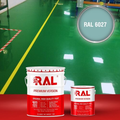 Sơn sàn bê tông Polyurethane tự san RAL RAFLOOR SHIELD SL 6027 1 B4 Son san Polyurethane tu san RAL 6027 1