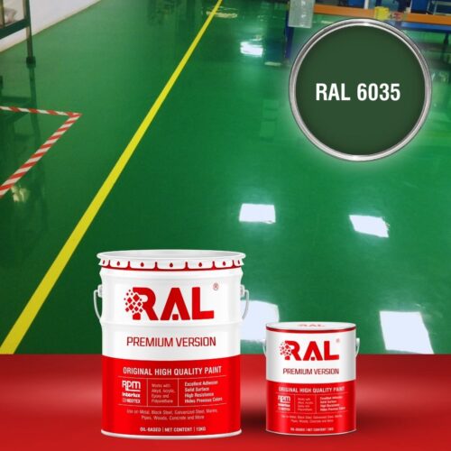 Sơn sàn bê tông Polyurethane tự san RAL RAFLOOR SHIELD SL 6035 1 B4 Son san Polyurethane tu san RAL 6035 1