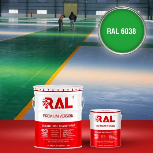 Sơn sàn bê tông Epoxy hệ lăn RAL RAFLOOR GUARD 6038 1 B8 Son san Epoxy he lan RAL 6038 1